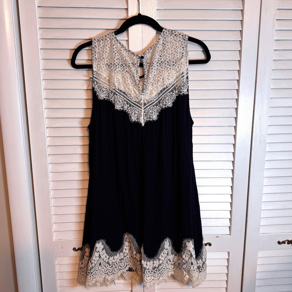 UMGEE Womens Navy Blue Lace‎ Trim Sleeveless Mini Dress SZ XL - Picture 6 of 6